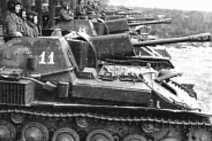 Подразделения советских САУ СУ-76М перед боем